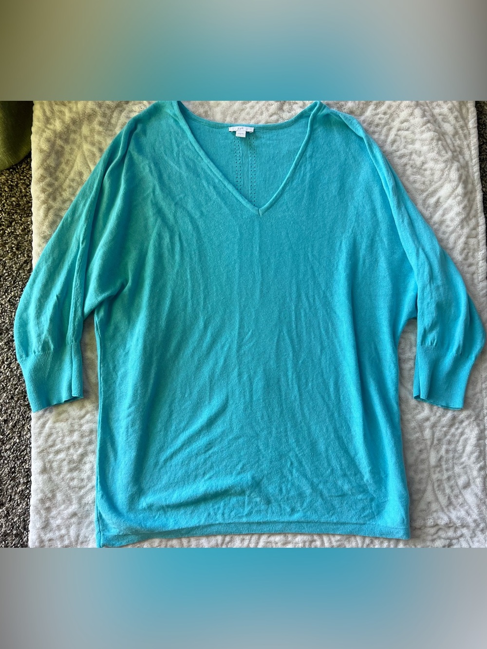 J. Jill Linen Blend V-Neck Dolman Sleeve Lightweight Blue Top | Size L